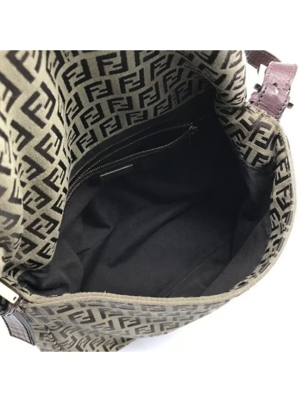 Fendi Zucchino Canvas Leather Shoulder Bag Brown